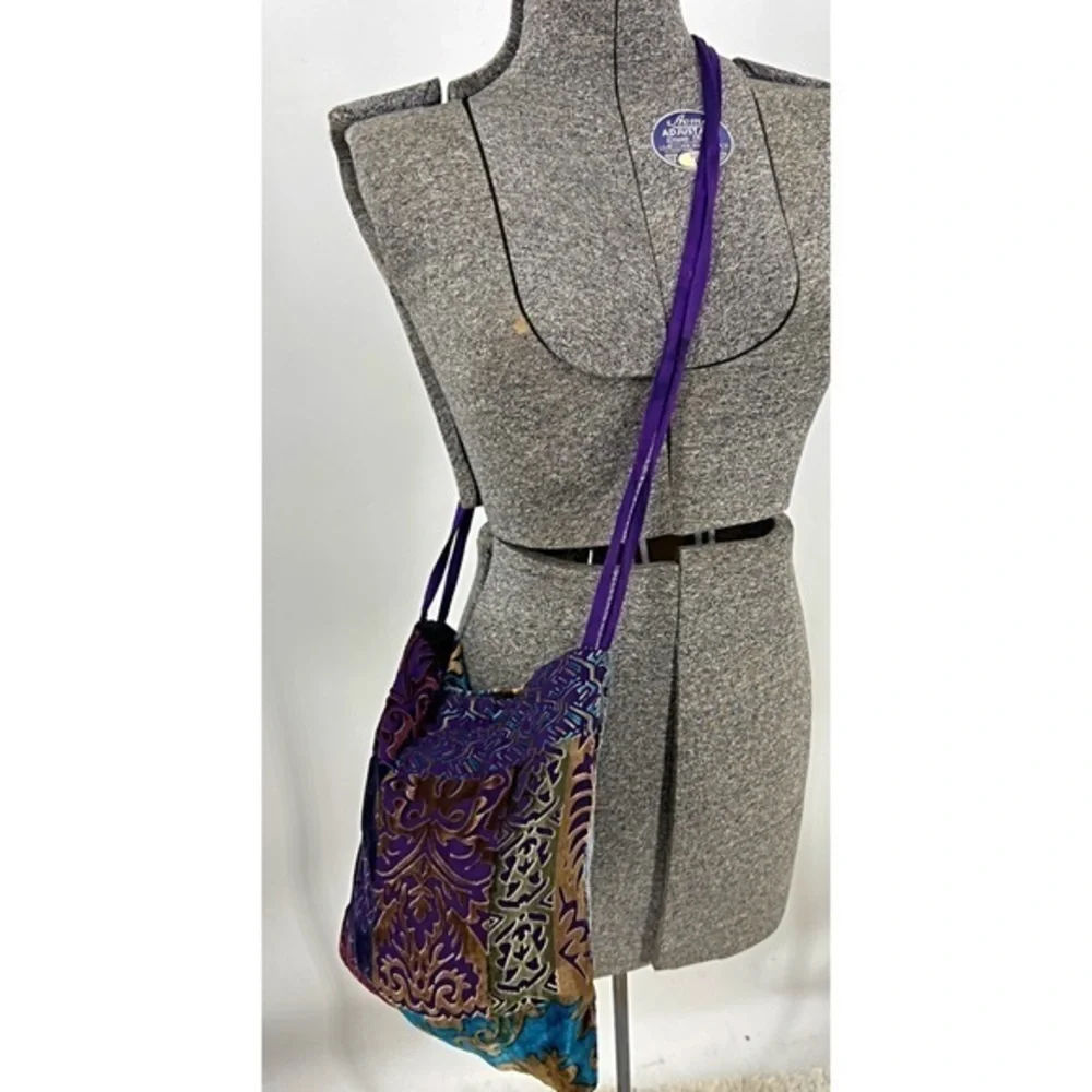 Vintage granny core BoHo velvet multi print Crossbody pouch purse